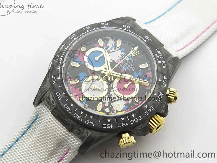 0413 ComfortFit Daytona DIW Carbon OMF Best Edition Blue Pink White Dial on White Nylon Strap A 2833